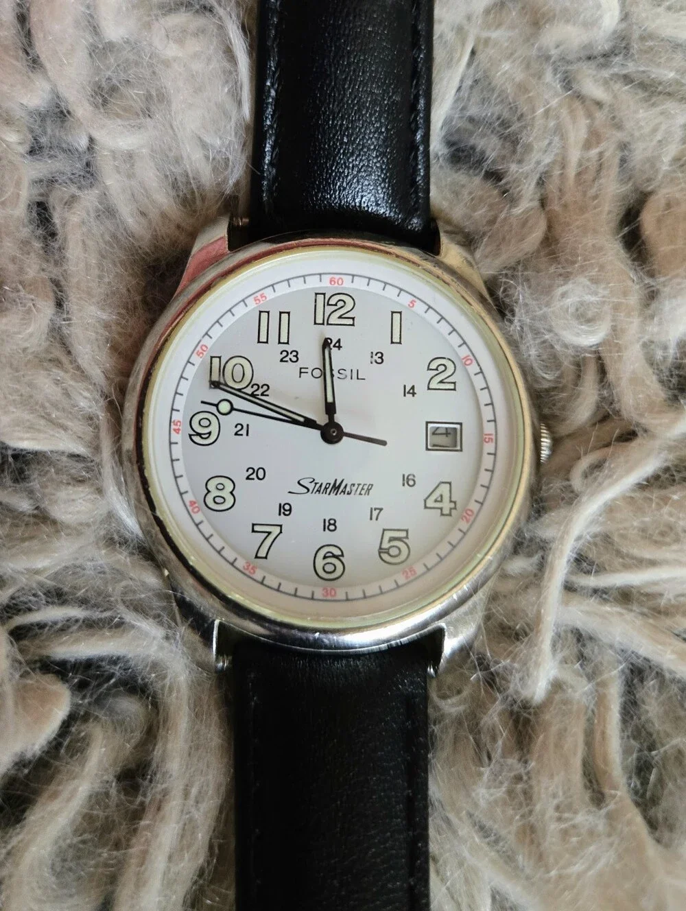 Vintage Rare Fossil StarMaster  Watch With Light Up Dials & Numbers Leather Band